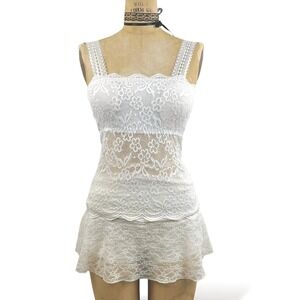 Coquette Womens M Sheer Lace Cami Y2K Fairy Grunge Floral Tank Balletcore Dainty